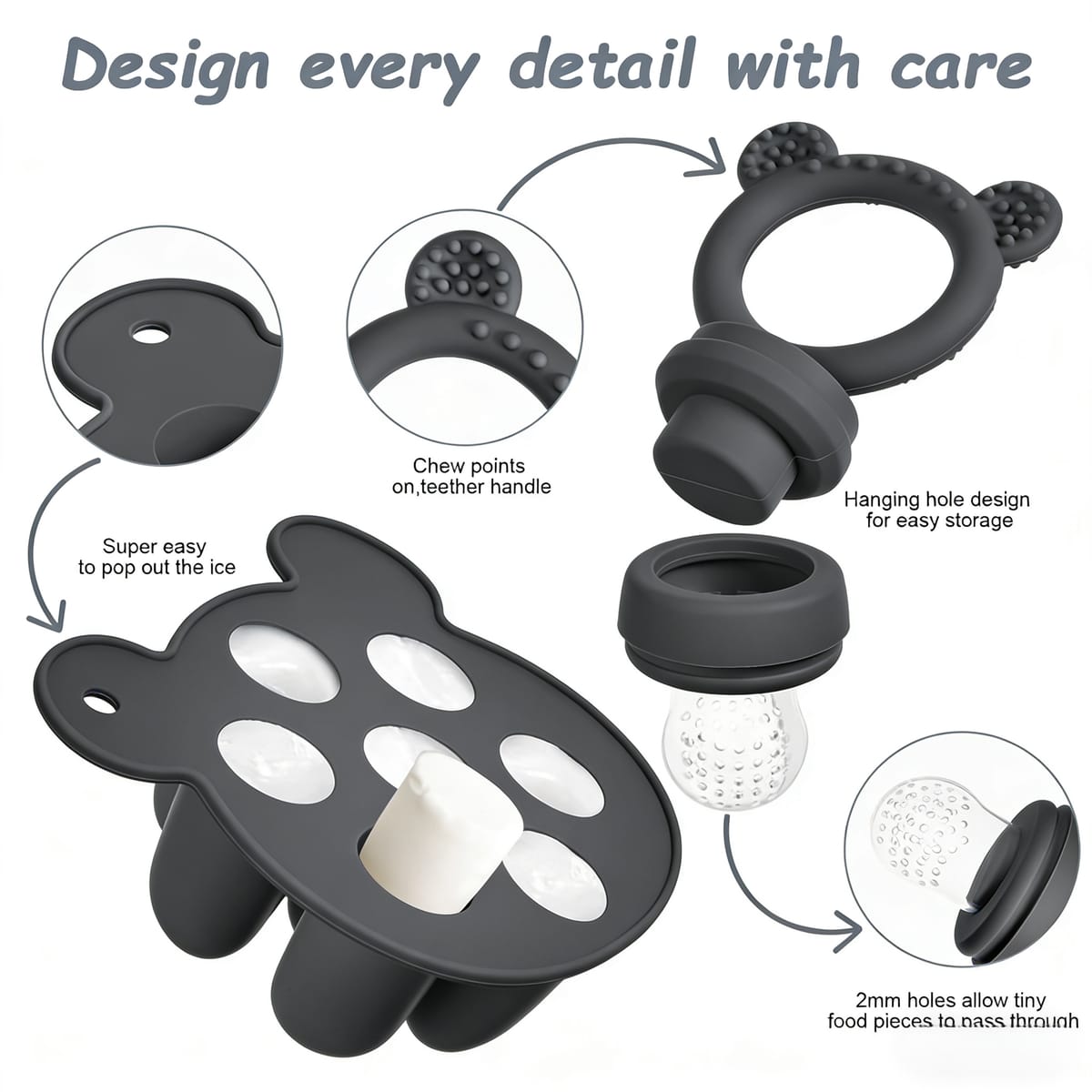 Baby Feeding & Teething Set - Silicone Food Feeder with Pacifier Clip