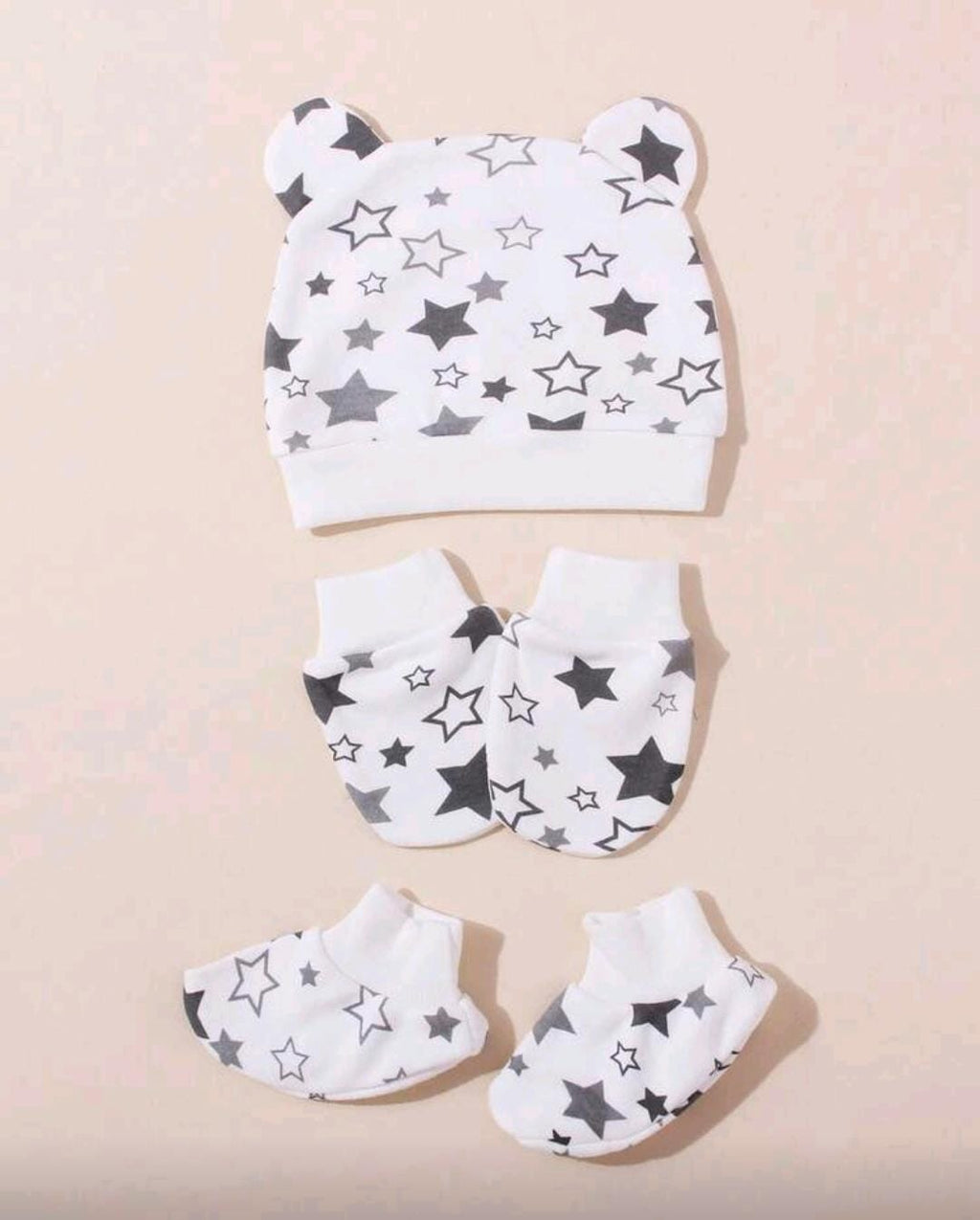 3pcs Set Newborn Baby Ear Hat + Anti-Scratch Mittens +Foot Cover