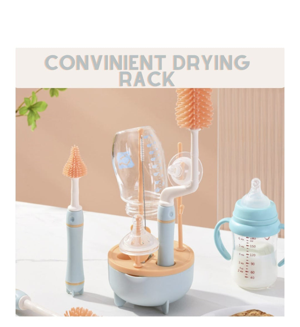 Baby Milk Bottle Brushes Kit With Drying Rack & Storage Base