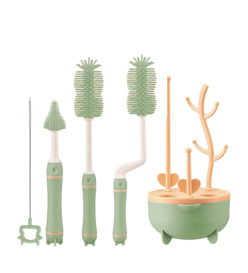 Baby Milk Bottle Brushes Kit With Drying Rack & Storage Base