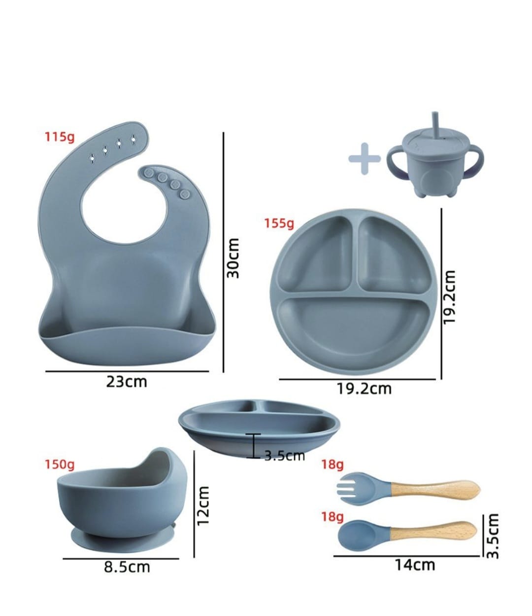 BPA Free Silicone Bowl, Bib & Sippy Cup 6 Piece