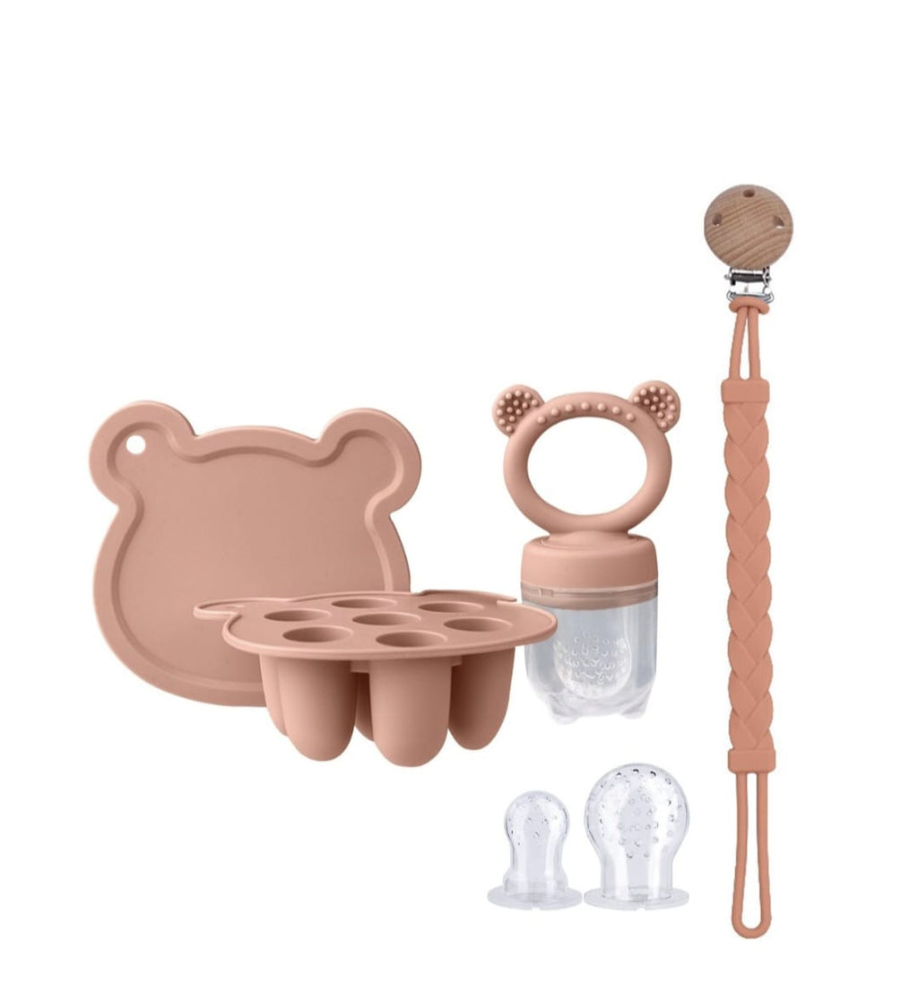 Baby Feeding & Teething Set - Silicone Food Feeder with Pacifier Clip