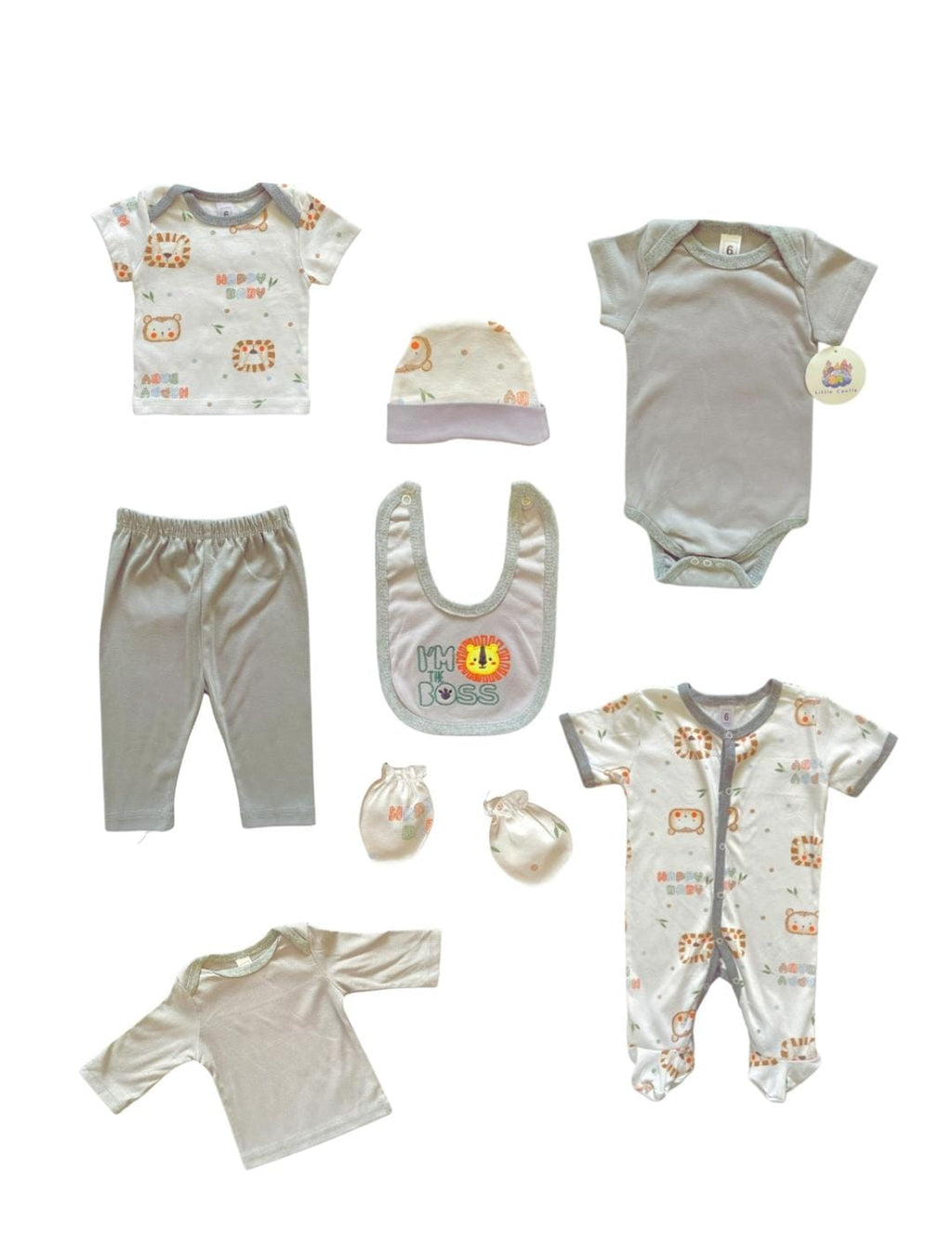 Newborn Essentials Baby Clothing Starter Set 8 Piece Grey Lion