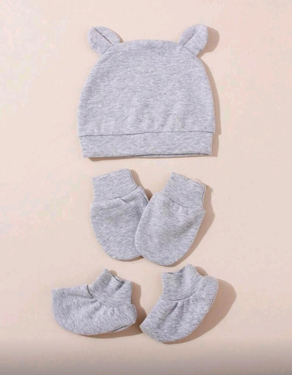 3pcs Set Newborn Baby Ear Hat + Anti-Scratch Mittens +Foot Cover