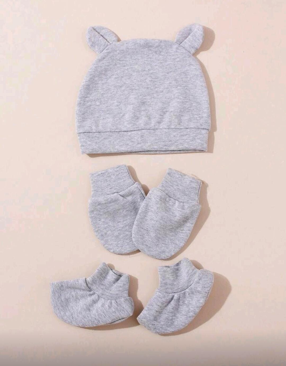 3pcs Set Newborn Baby Ear Hat + Anti-Scratch Mittens +Foot Cover