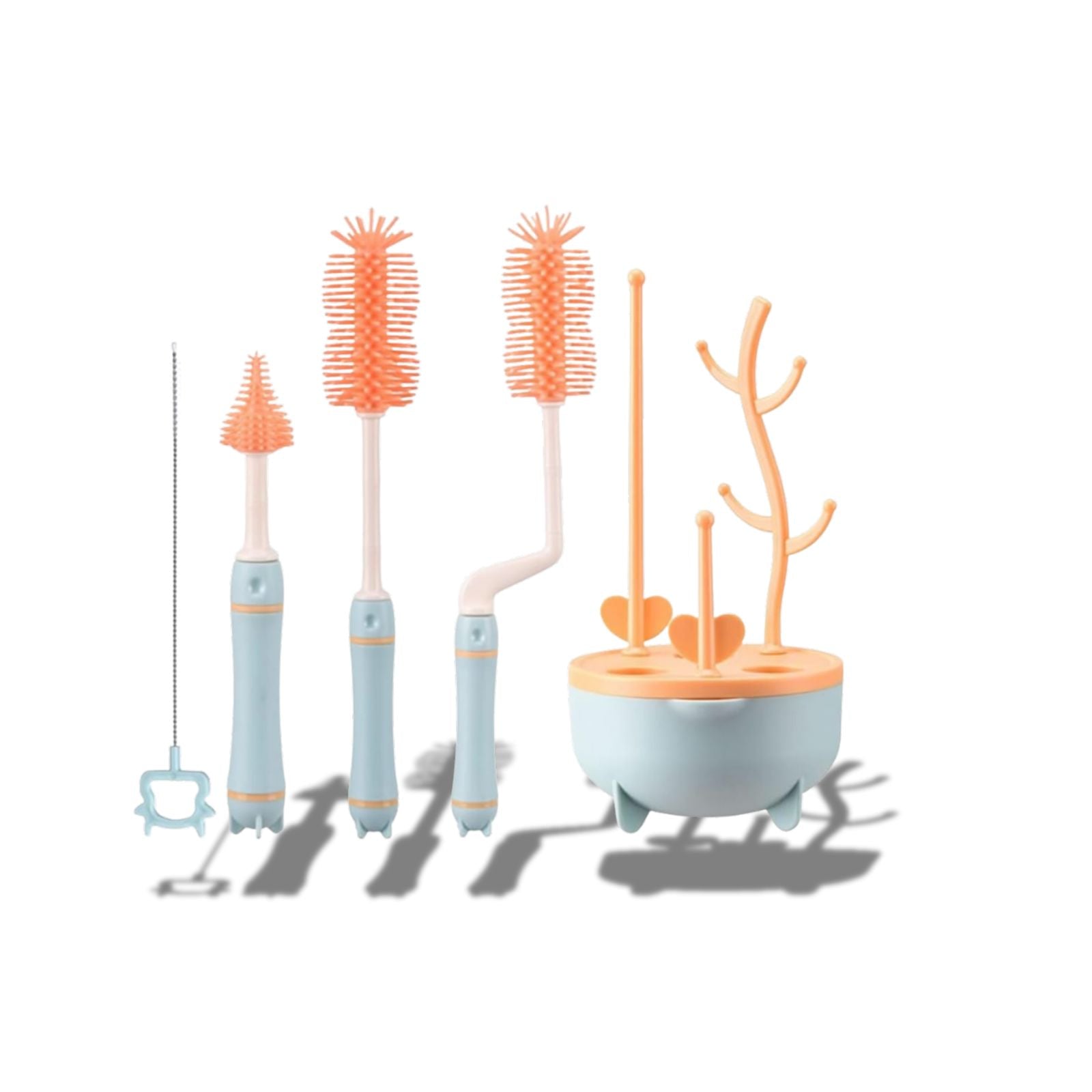 Baby Milk Bottle Brushes Kit With Drying Rack & Storage Base